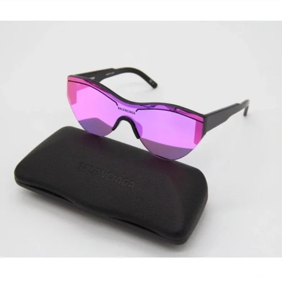 BALENCIAGA BB0004S PURPLE SKI CAT ACETATE MIRRORED SUNGLASSES KARDASHIAN JENNER - Picture 2 of 6